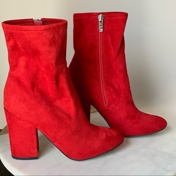 MARC FISHER Red Suede BOOTIES chunky block heel boots size 8 - Picture 4 of 9